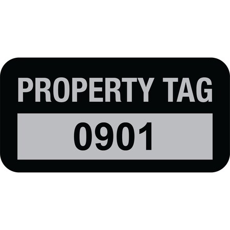 Lustre-Cal Property ID Label PROPERTY TAG5 Alum Black 1.50in x 0.75in Serialized 0901-1000, 100PK 253769Ma1K0901